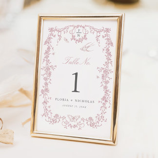 Carte de numéro de table de mariage Toile Rose Chi