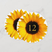 Carte de numéro de table de mariage Tournesol Rond (Devant / Derrière)