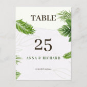 Carte de numéro de table de mariage tropical roman (Devant)