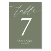 Carte de numéro de table de mariage vert olive min (Dos)