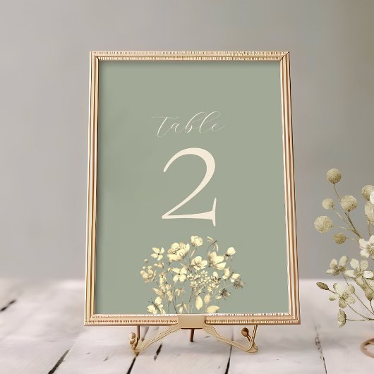 Carte de numéro de table de mariage vert sauge