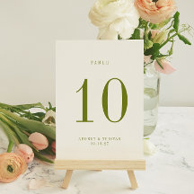 Carte de numéro de table de mariage verte ROWAN