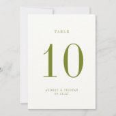 Carte de numéro de table de mariage verte ROWAN (Devant)