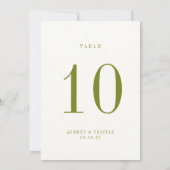 Carte de numéro de table de mariage verte ROWAN (Dos)