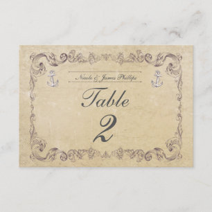 Carte de numéro de table de mariage vintage plage