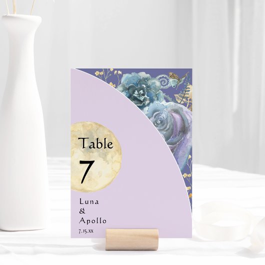 Carte de numéro de table de Mariage violet de lune
