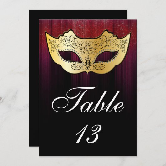 Carte de numéro de table de masquerade (Devant / Derrière)