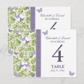 Carte de numéro de table de papillon pourpre (Devant / Derrière)