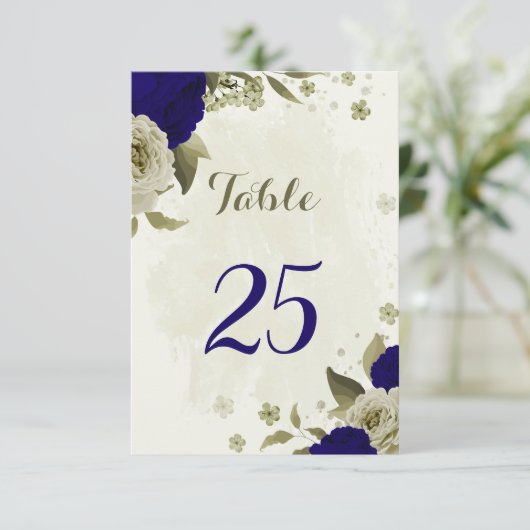 Carte de numéro de table de tableau bleu beige (Debout devant)