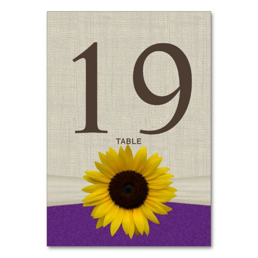 Carte de numéro de table de tournesol et de burlap (Dos)