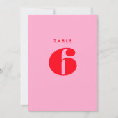 Carte de numéro de table de typographie rouge rose (Devant)