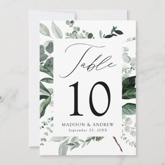 Carte de numéro de table de verdure abondante (Devant)