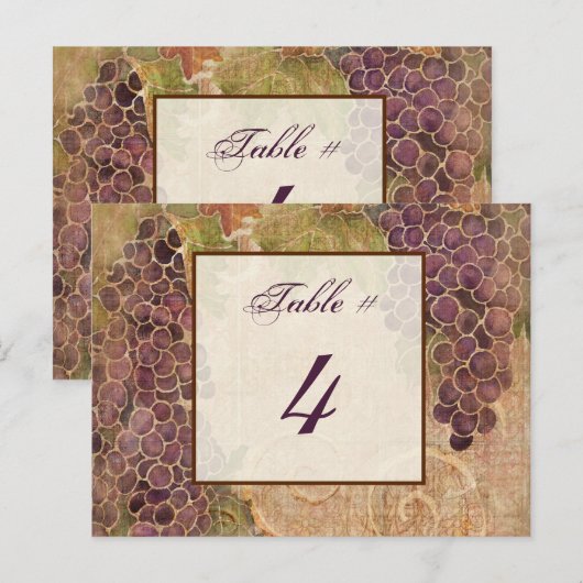 Carte de numéro de table de vignes âgées (Devant / Derrière)