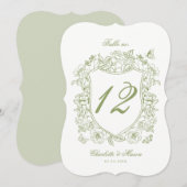 Carte de numéro de table découpée en sage pour mar (Devant / Derrière)
