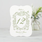 Carte de numéro de table découpée en sage pour mar (Debout devant)