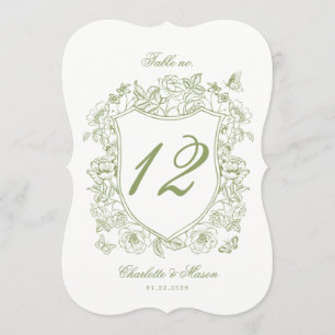 Carte de numéro de table découpée en sage pour mar