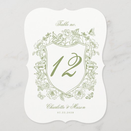 Carte de numéro de table découpée en sage pour mar (Devant)