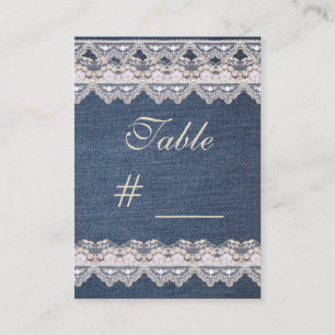 Carte de numéro de table Denim et Lace vintage