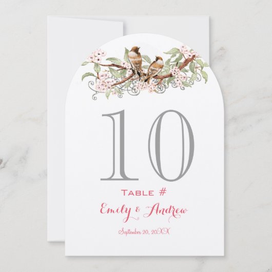 Carte de numéro de table des Inséparables roses et (Devant)