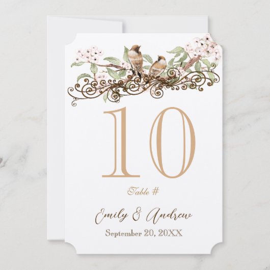 Carte de numéro de table des Inséparables roses et (Devant)