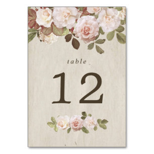 Carte de numéro de table des Roses vintages