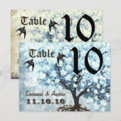 Carte de numéro de table d'oiseaux d'arbre de feui (Devant / Derrière)