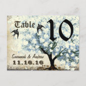 Carte de numéro de table d'oiseaux d'arbre de feui (Dos)