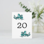 Carte de numéro de table Dragon Sarcelle (Debout devant)