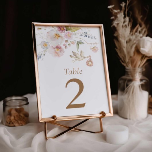 Carte de numéro de table du Baby shower fleur sauv