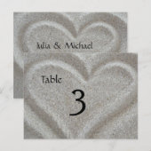Carte de numéro de table du coeur de sable de plag (Devant / Derrière)