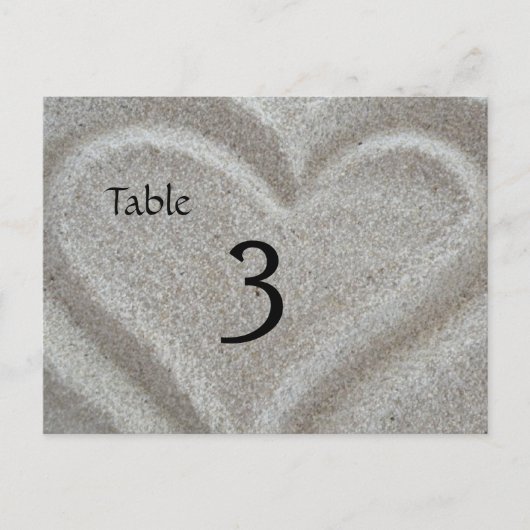 Carte de numéro de table du coeur de sable de plag (Devant)
