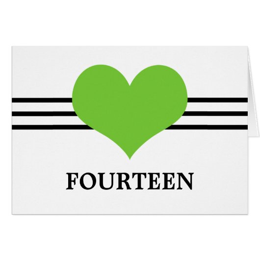 Carte de numéro de table du coeur, vert (Devant horizontal)