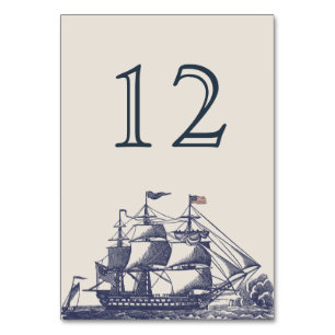 Carte de numéro de table du Mariage à thème nautiq