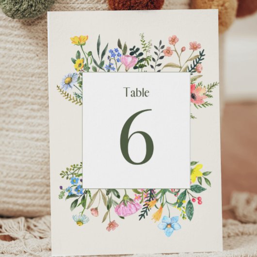 Carte de numéro de table du Mariage fleur sauvage