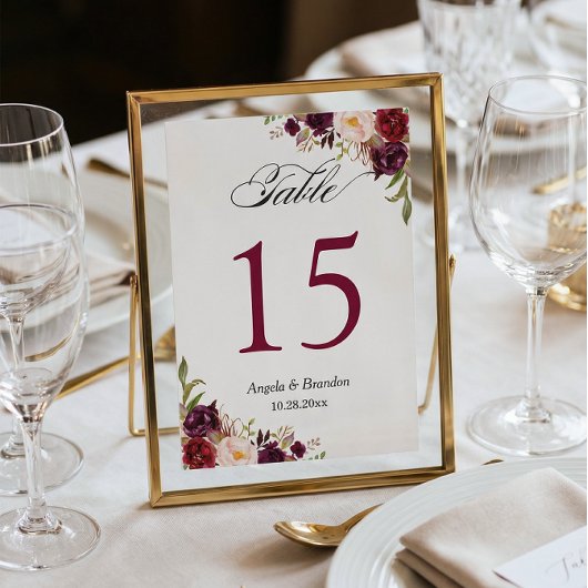 Carte de numéro de table du Mariage floral rustiqu