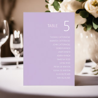 Carte de numéro de table du Mariage Lavender avec