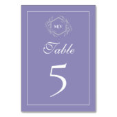 Carte de numéro de table du monogramme de lavande (Dos)
