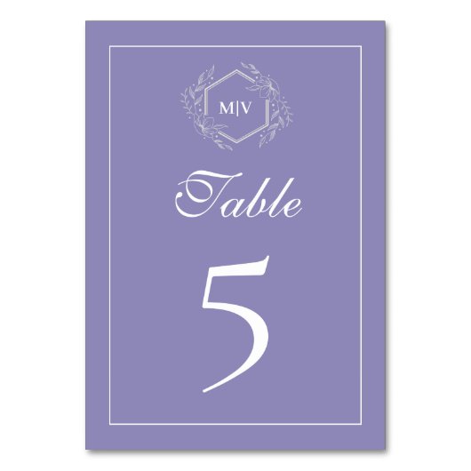 Carte de numéro de table du monogramme de lavande (Par défaut)