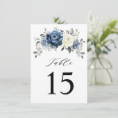 Carte de numéro de table Dusty Blue Navy Champagne (Debout devant)
