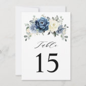 Carte de numéro de table Dusty Blue Navy Champagne (Dos)