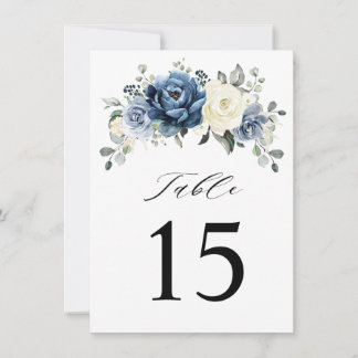 Carte de numéro de table Dusty Blue Navy Champagne
