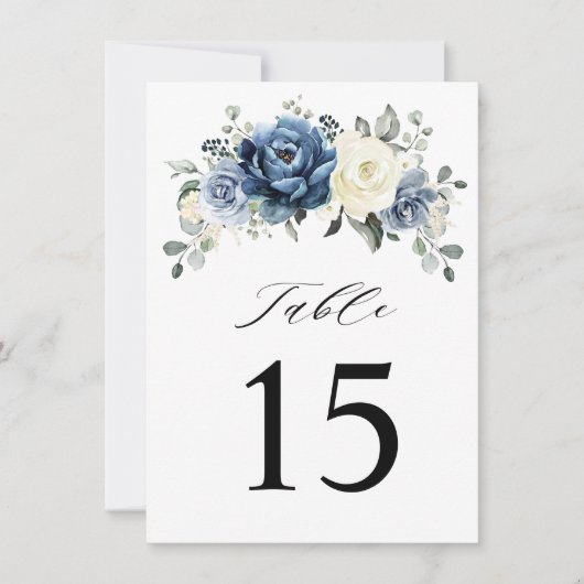 Carte de numéro de table Dusty Blue Navy Champagne (Devant)