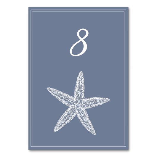 Carte de numéro de table Dusty Blue Starfish (Par défaut)