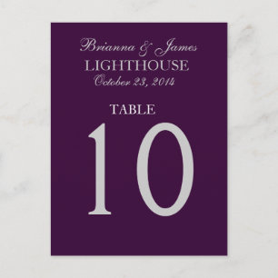 Carte de numéro de table Eggplant Purple & Silver