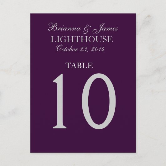 Carte de numéro de table Eggplant Purple & Silver  (Devant)