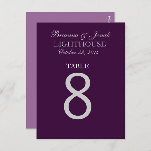 Carte de numéro de table Eggplant Purple & Silver  (Devant / Derrière)