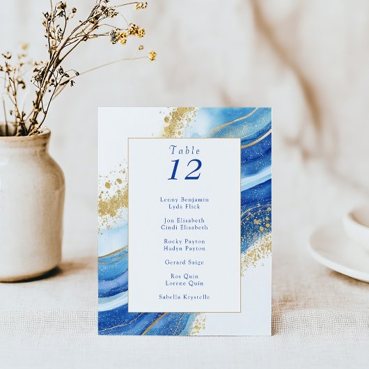 Carte de numéro de table Elegant Blue and Gold Wat