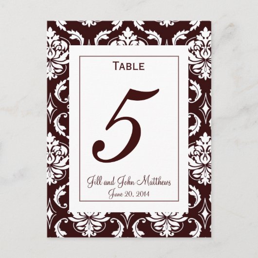 Carte de numéro de table Elegant Chocolate Mariage (Devant)