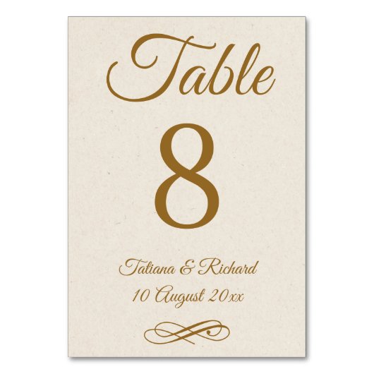 Carte de numéro de table Elegant Gold Script (Par défaut)
