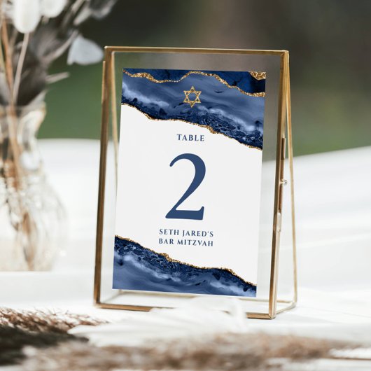 Carte de numéro de table en agate bleu marine et o